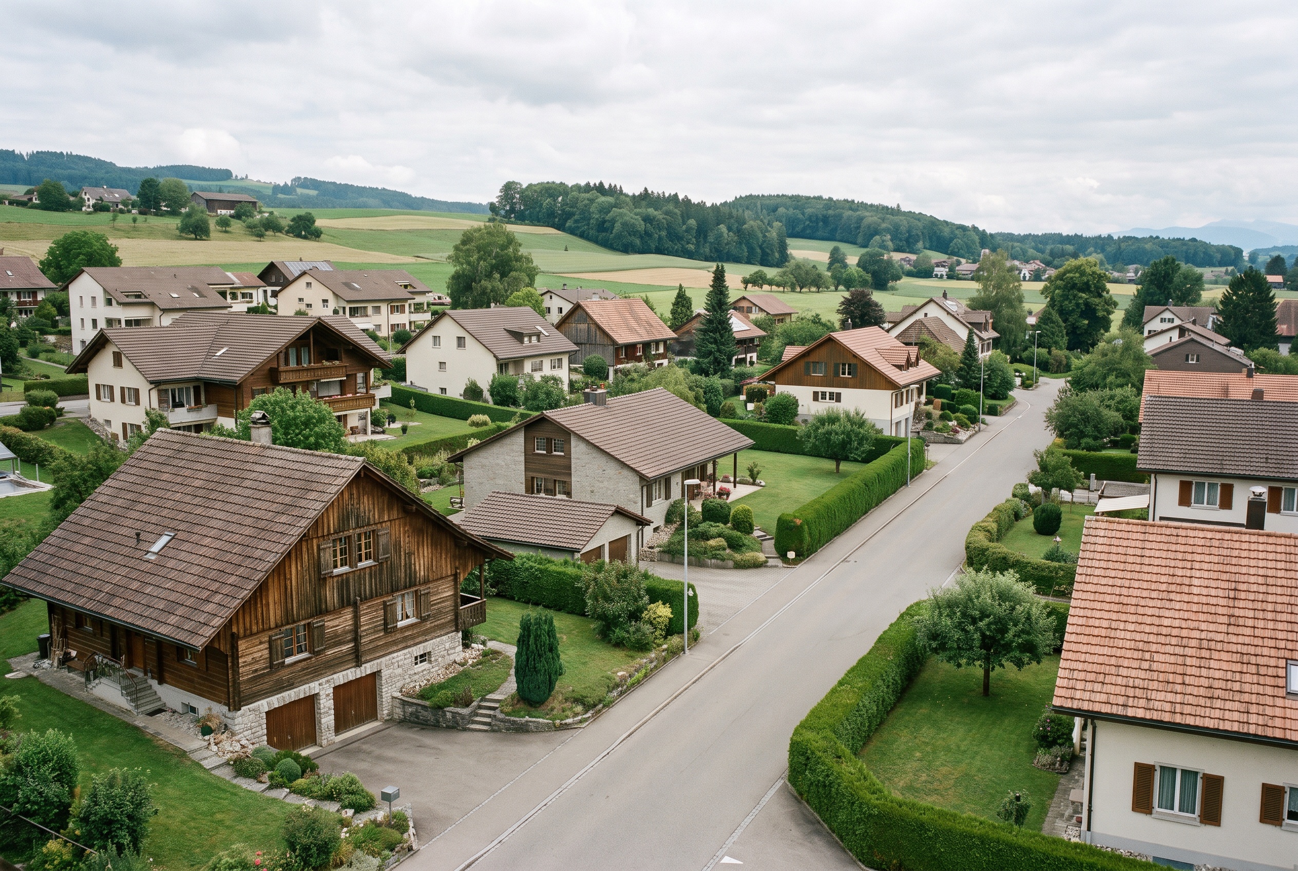 Schweizer Wohnquartier aus erhöhter Perspektive